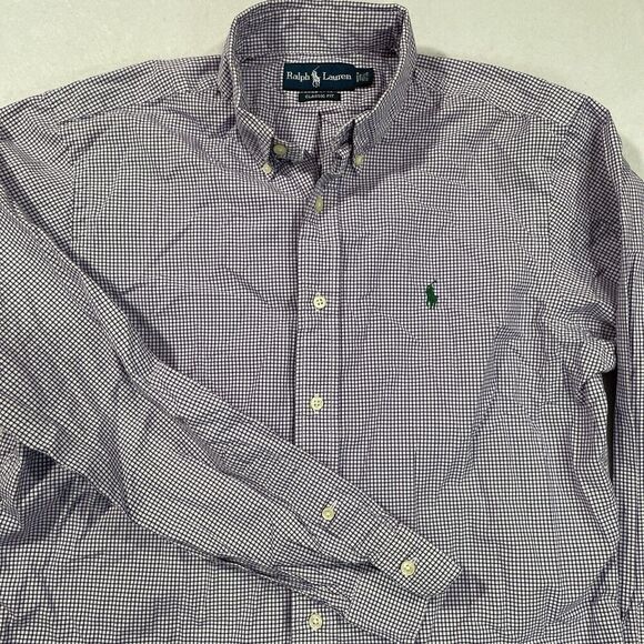 Mens Polo Ralph Lauren 15.5 34/35 Purple Check Classic Fit Long Sleeve Shirt - Picture 1 of 6